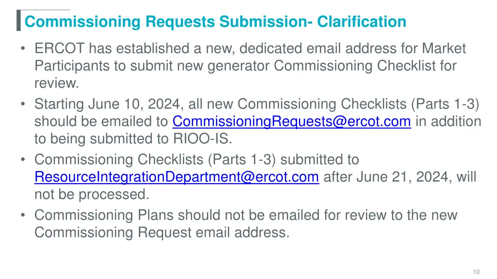 commissioning requests submission clarification