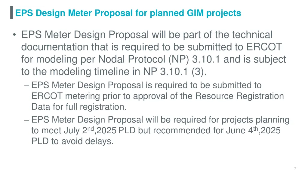 eps design meter proposal for planned gim projects