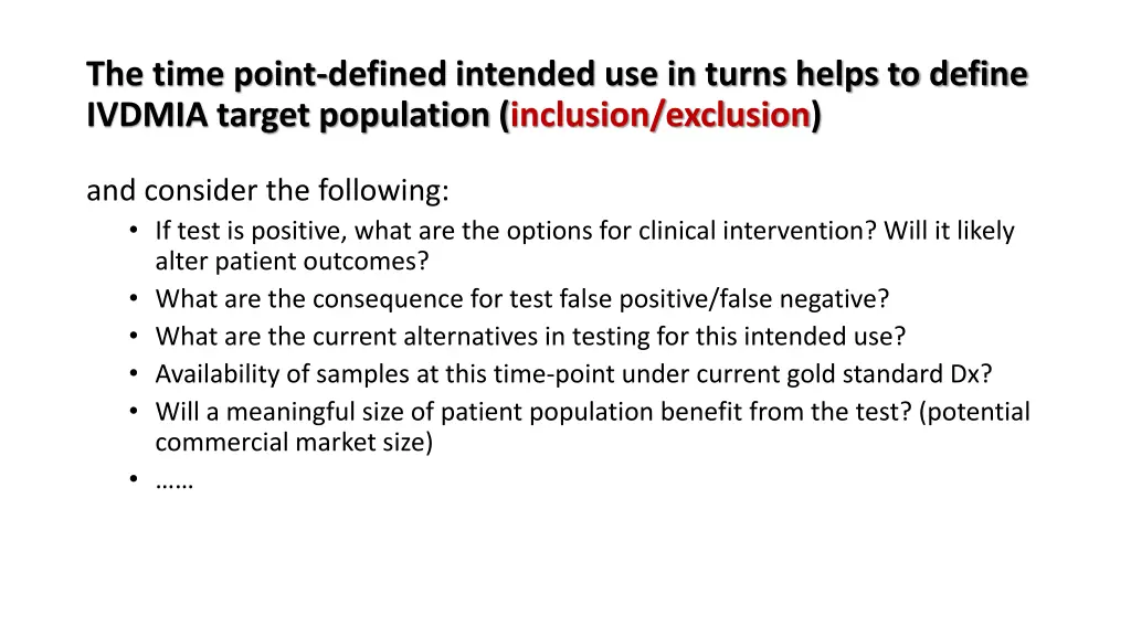 the time point defined intended use in turns