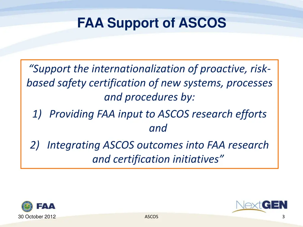 faa support of ascos