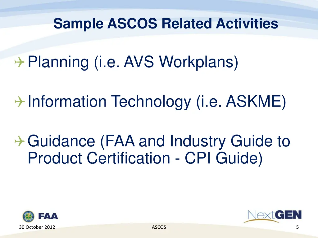 sample ascos related activities