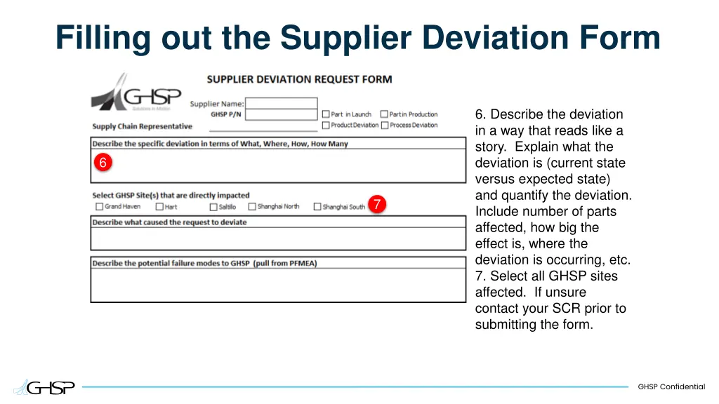 filling out the supplier deviation form 1