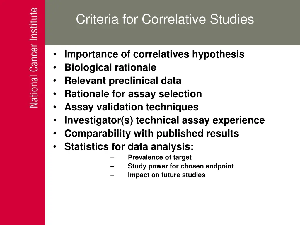 criteria for correlative studies