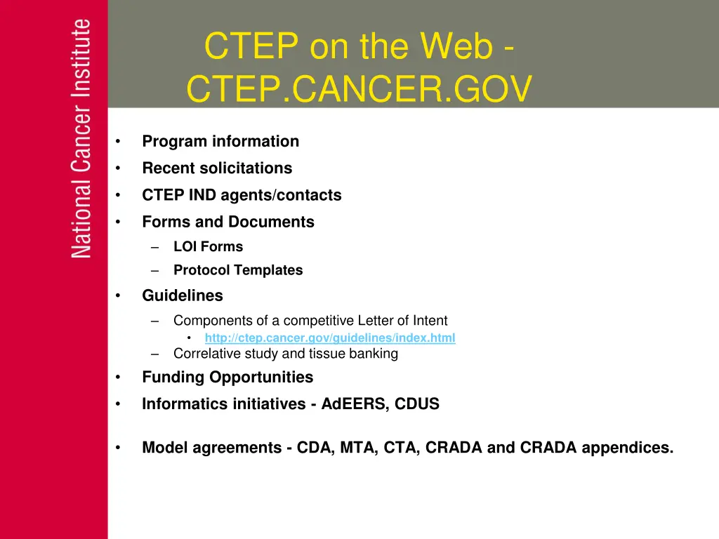 ctep on the web ctep cancer gov