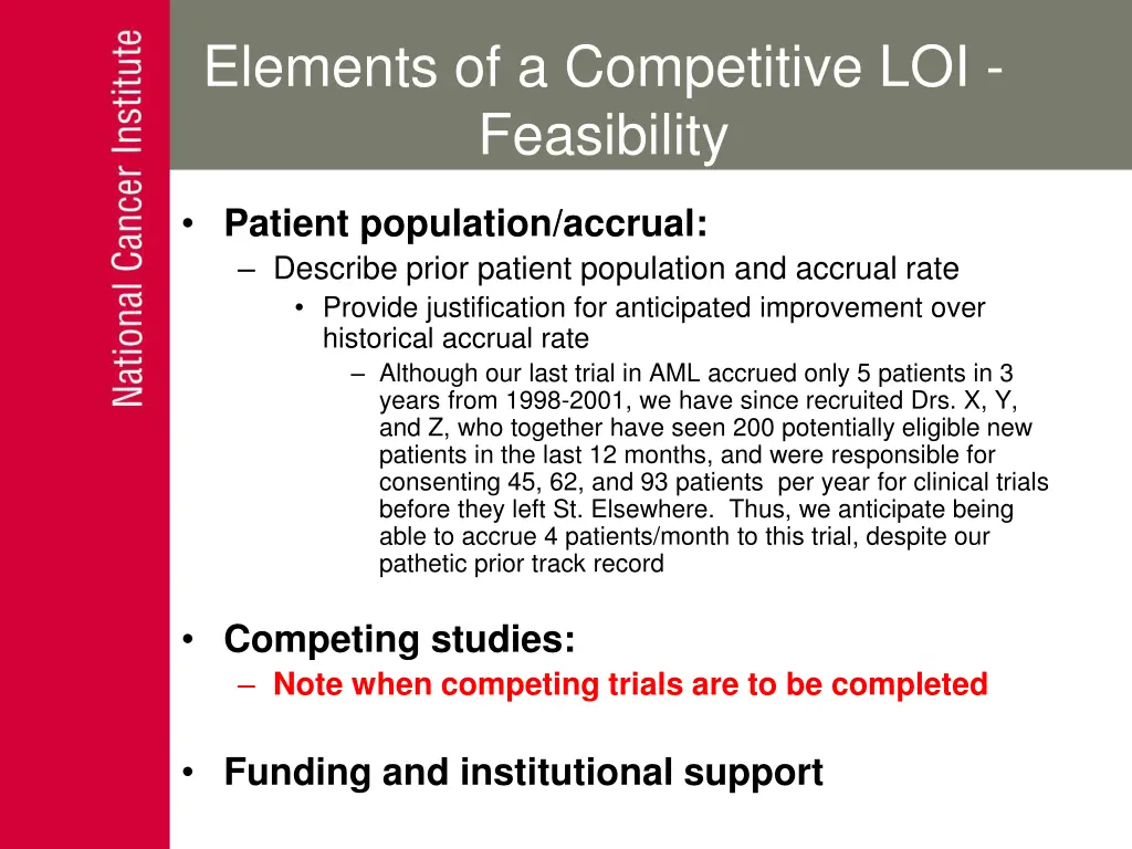 elements of a competitive loi feasibility