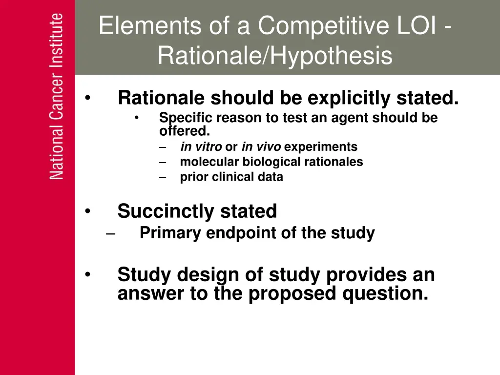 elements of a competitive loi rationale hypothesis