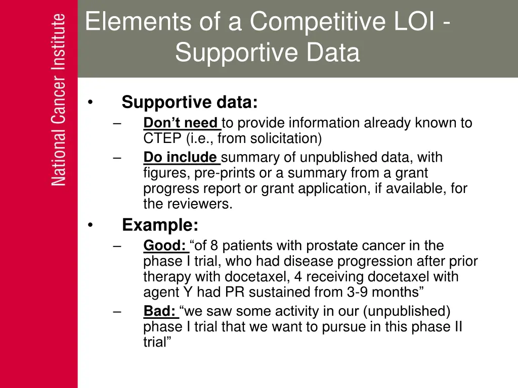 elements of a competitive loi supportive data