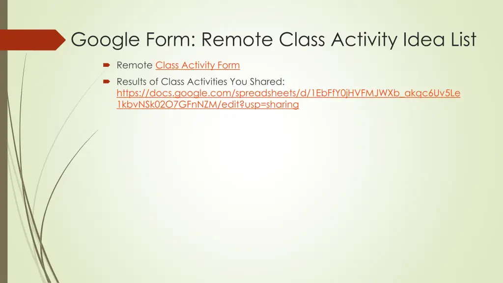 google form remote class activity idea list