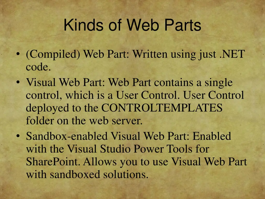 kinds of web parts