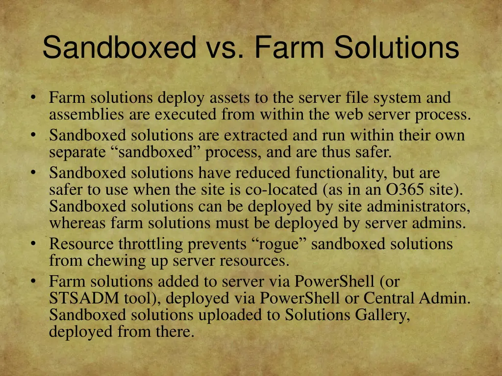 sandboxed vs farm solutions