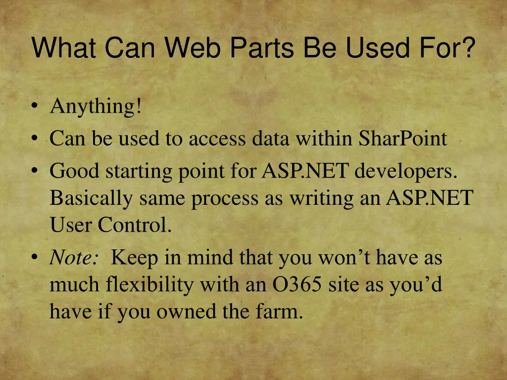 what can web parts be used for