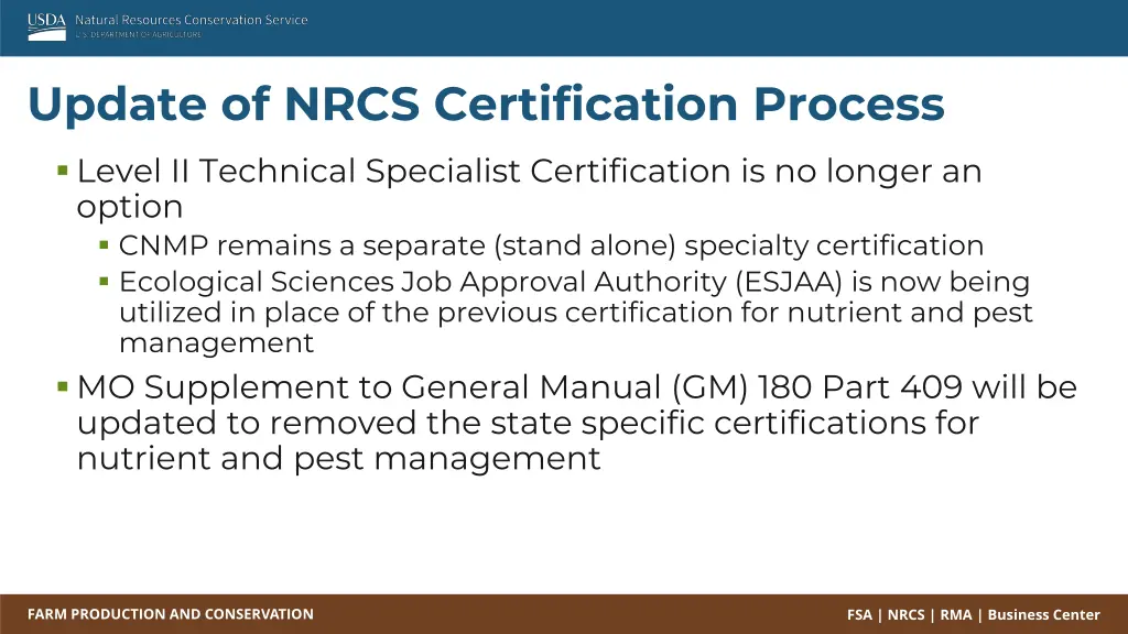 update of nrcs certification process