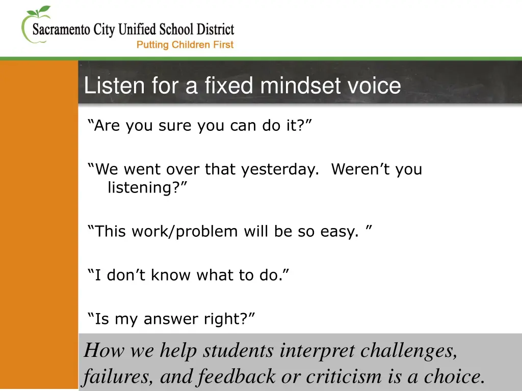 listen for a fixed mindset voice