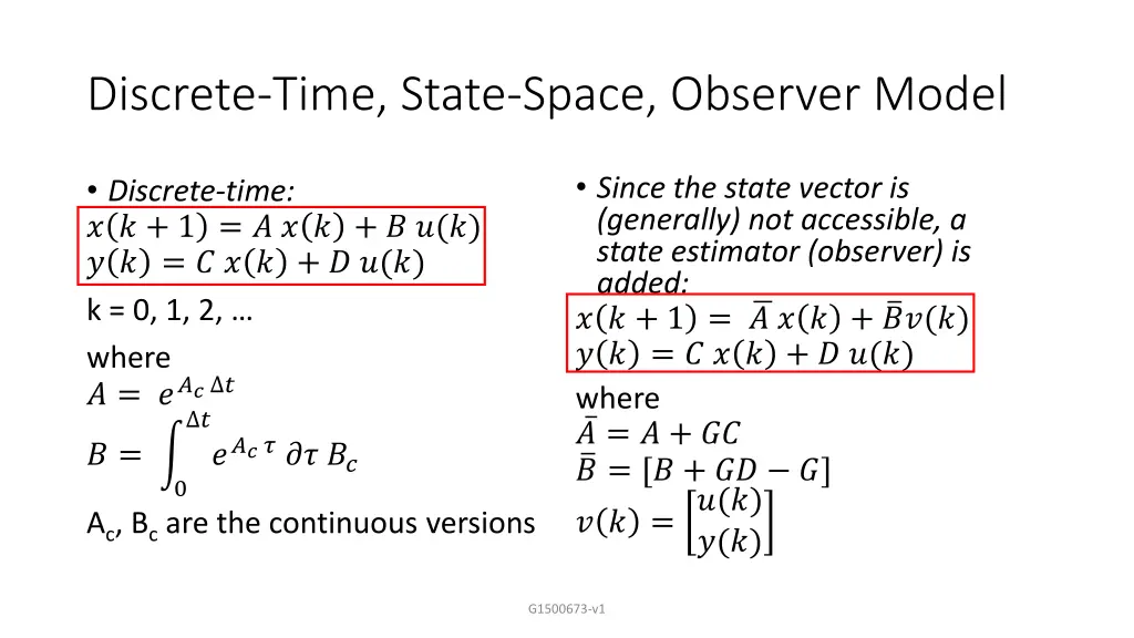 discrete time state space observer model