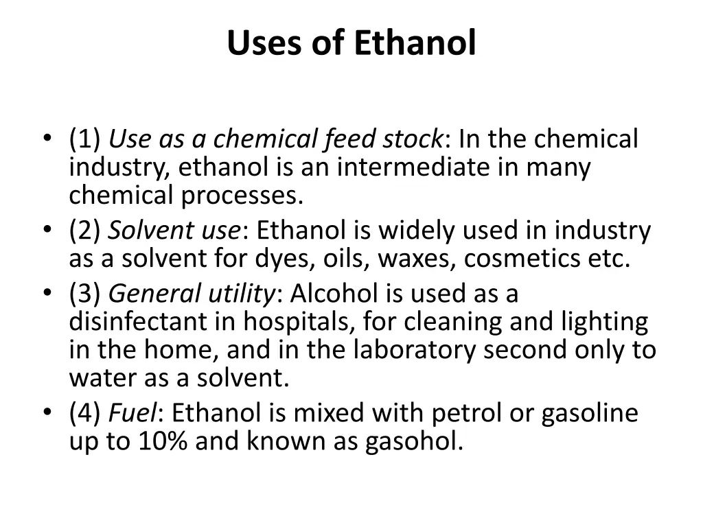 uses of ethanol