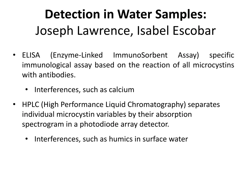 detection in water samples joseph lawrence isabel