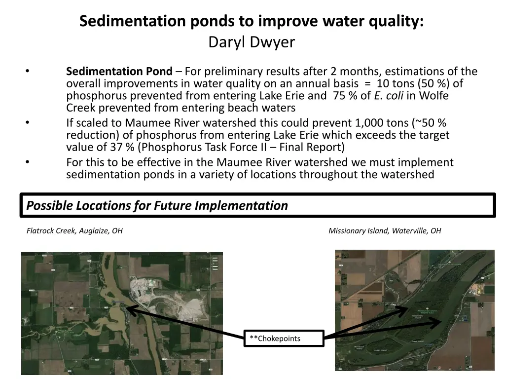 sedimentation ponds to improve water quality