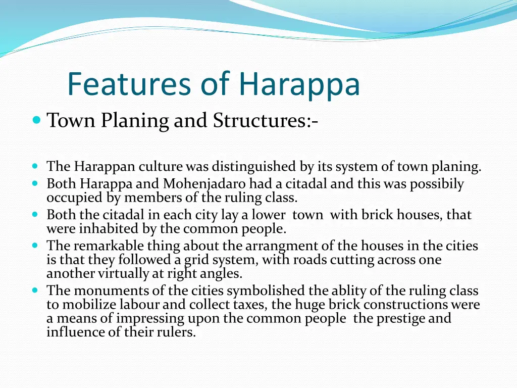 features of harappa town planing and structures