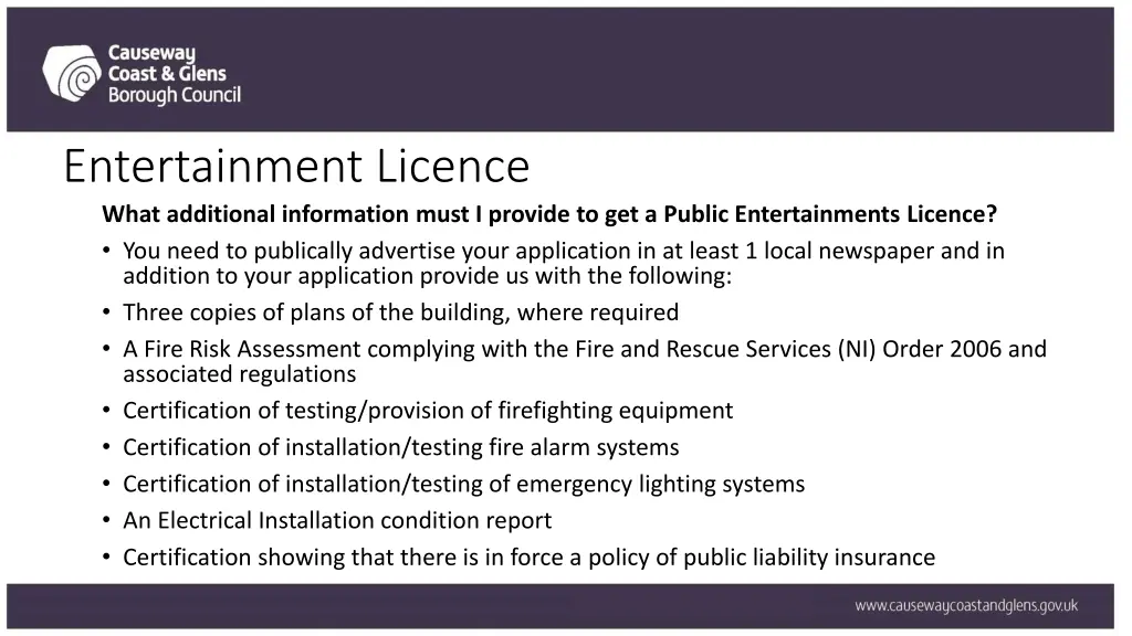 entertainment licence what additional information