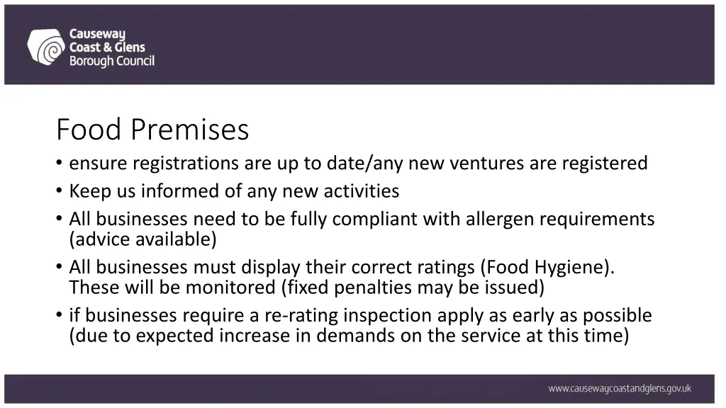 food premises ensure registrations are up to date