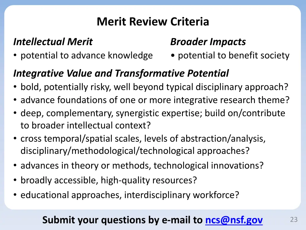 merit review criteria