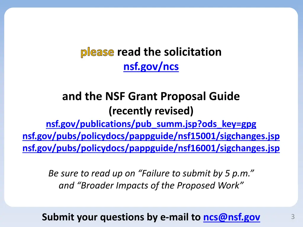 please read the solicitation nsf gov ncs