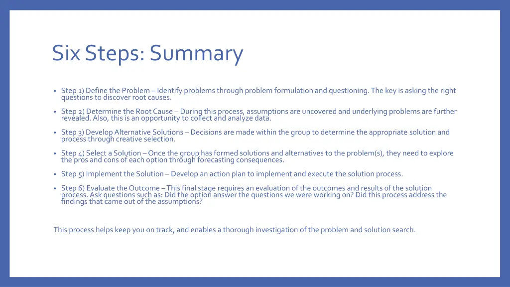 six steps summary