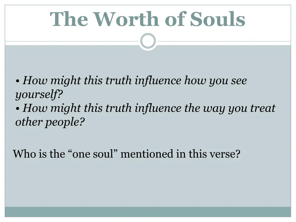 the worth of souls