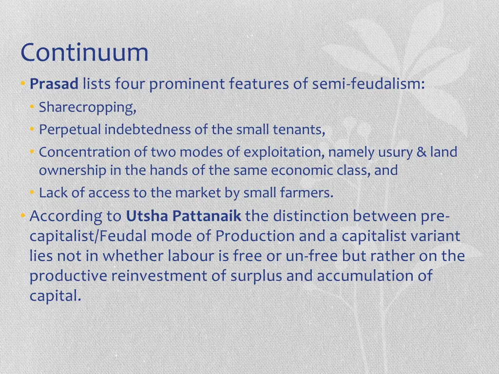 continuum prasad lists four prominent features