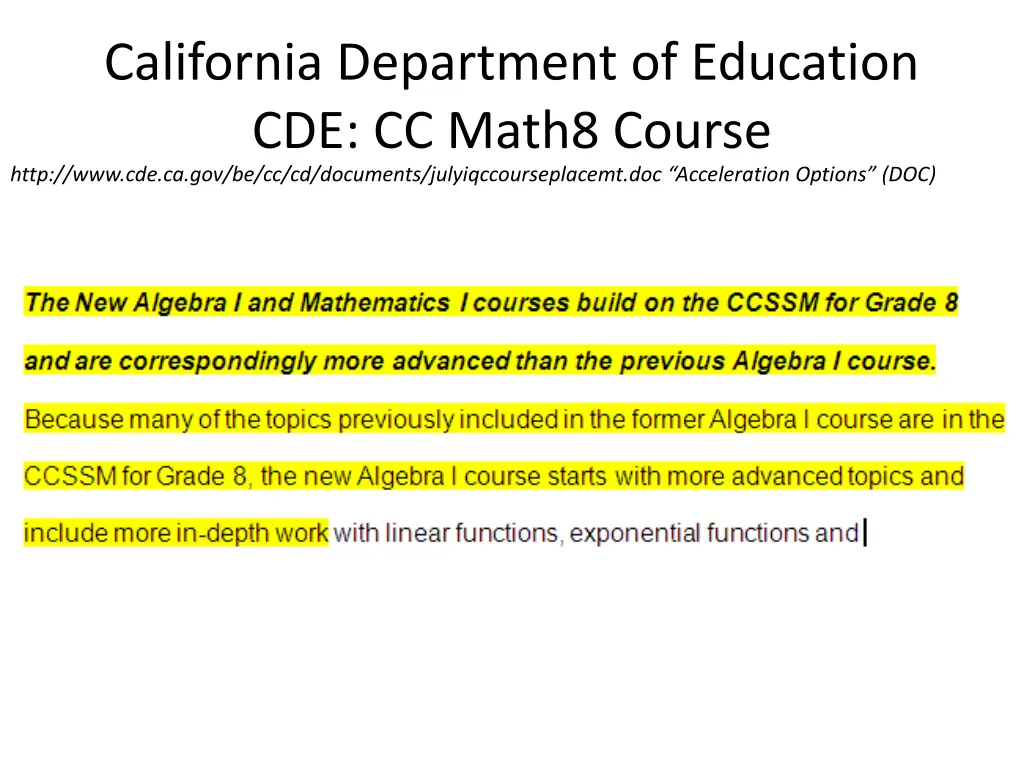 california department of education cde cc math8