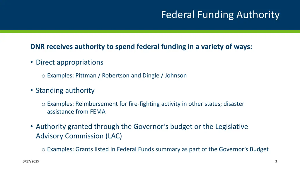 federal funding authority