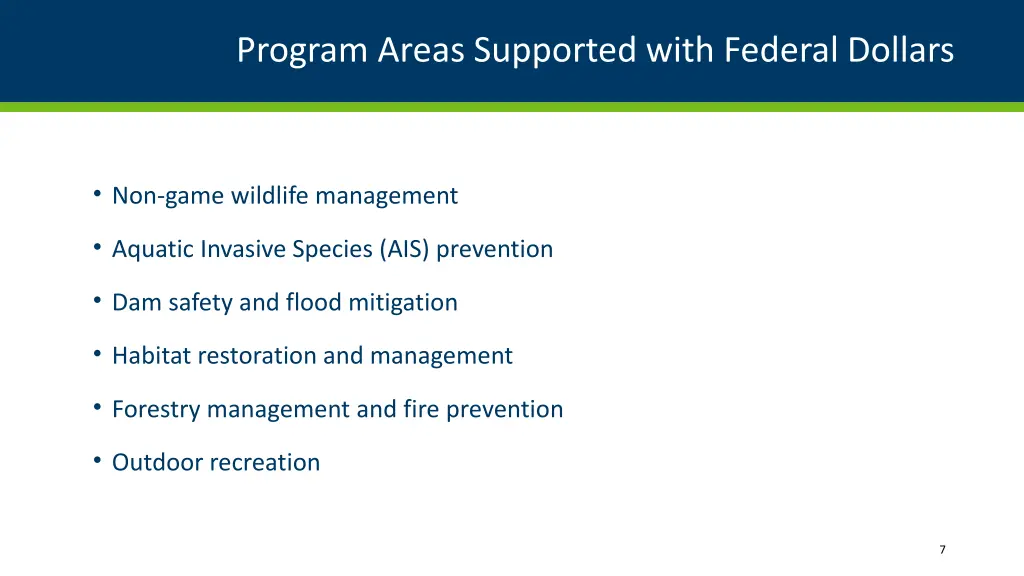 program areas supported with federal dollars