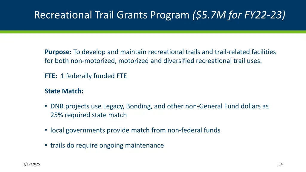 recreational trail grants program 5 7m for fy22 23