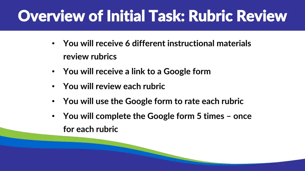 overview of initial task rubric review overview