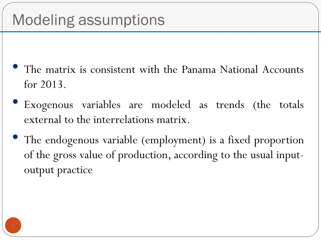 modeling assumptions