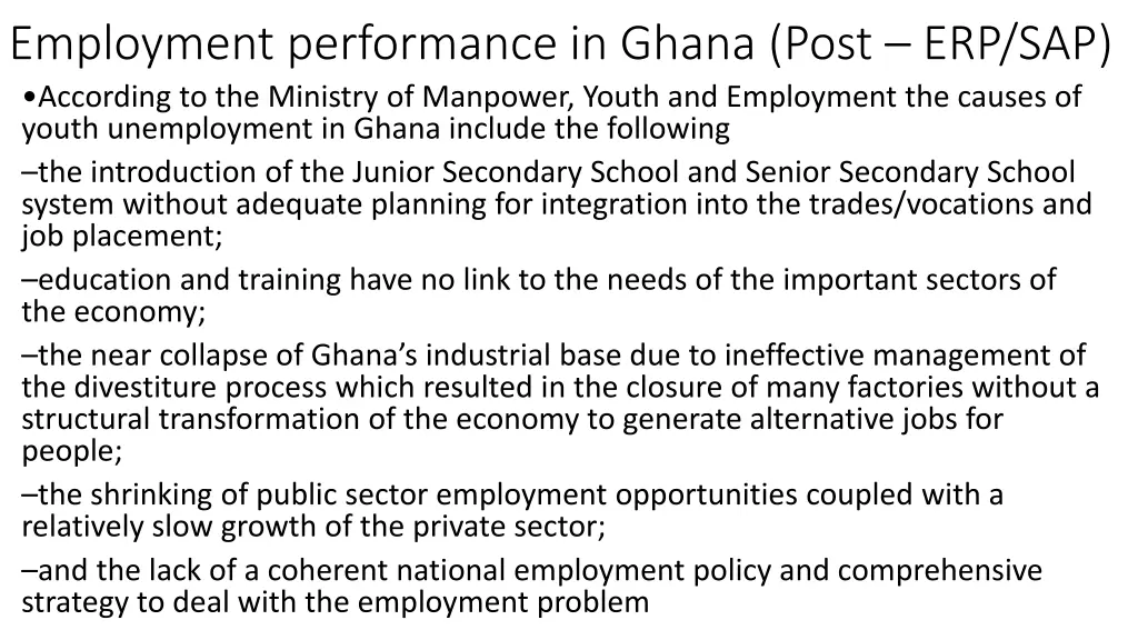 employment performance in ghana post