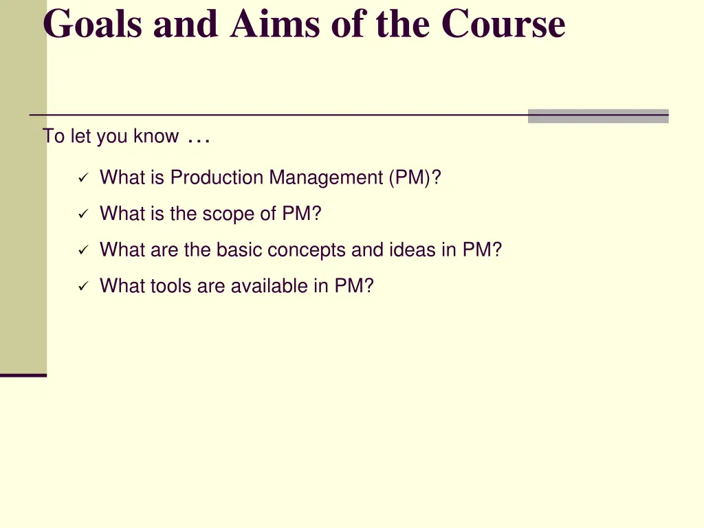 goals and aims of the course