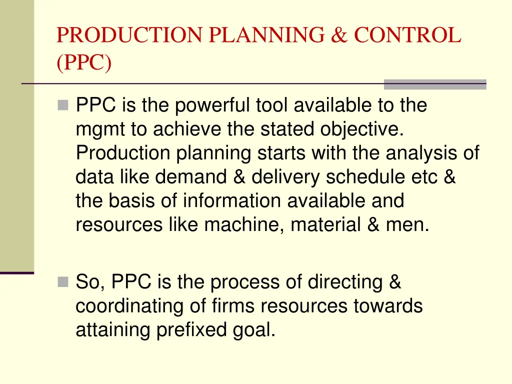 production planning control ppc