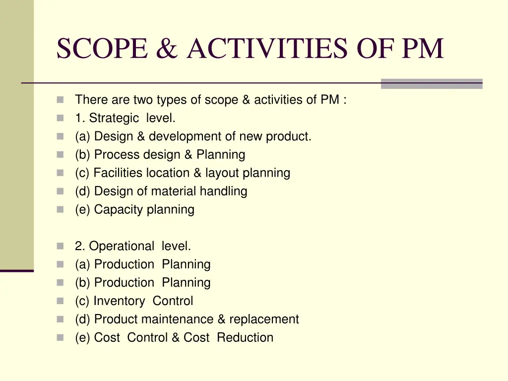 scope activities of pm