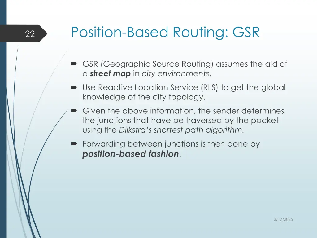 position based routing gsr