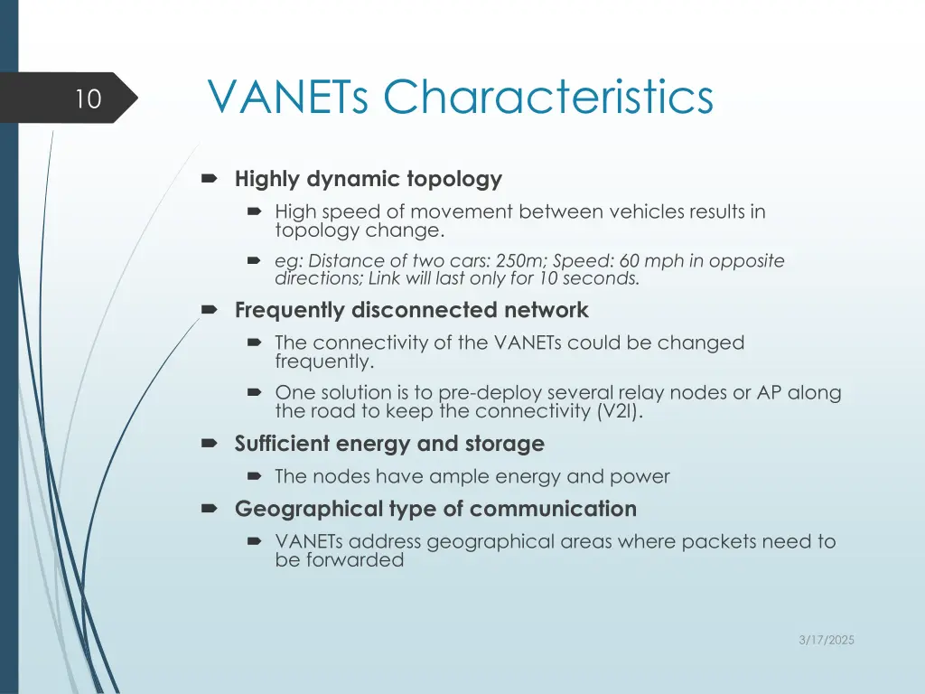 vanets characteristics