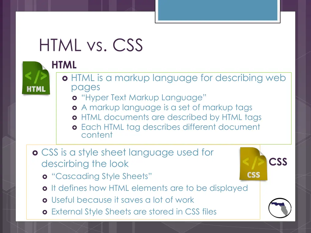html vs css html html is a markup language