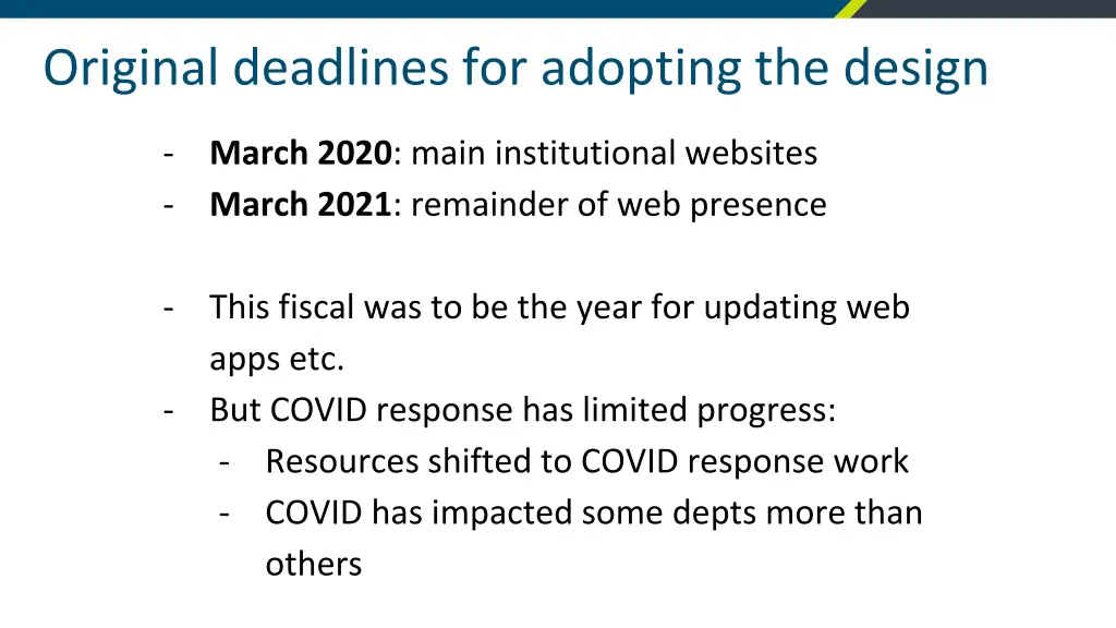 original deadlines for adopting the design