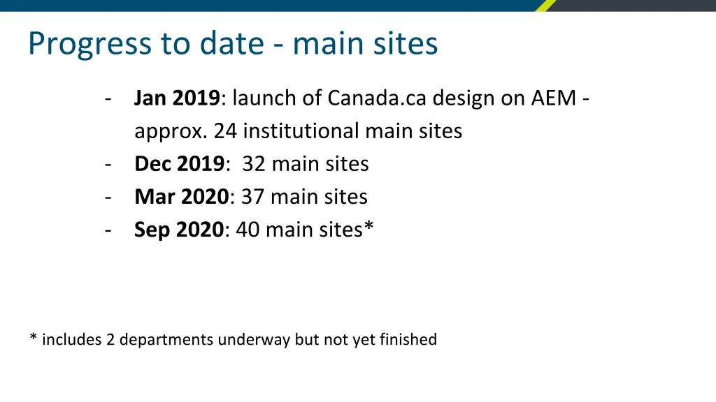 progress to date main sites
