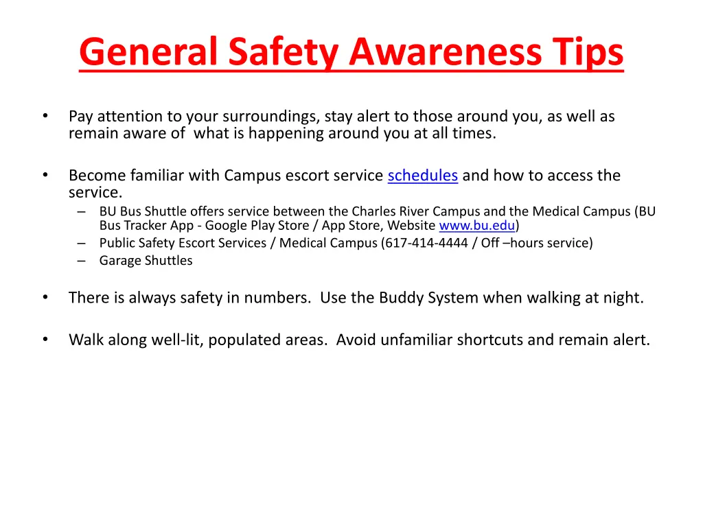 general safety awareness tips