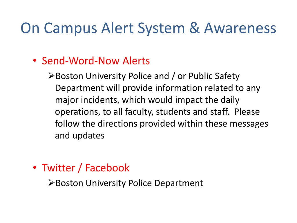 on campus alert system awareness