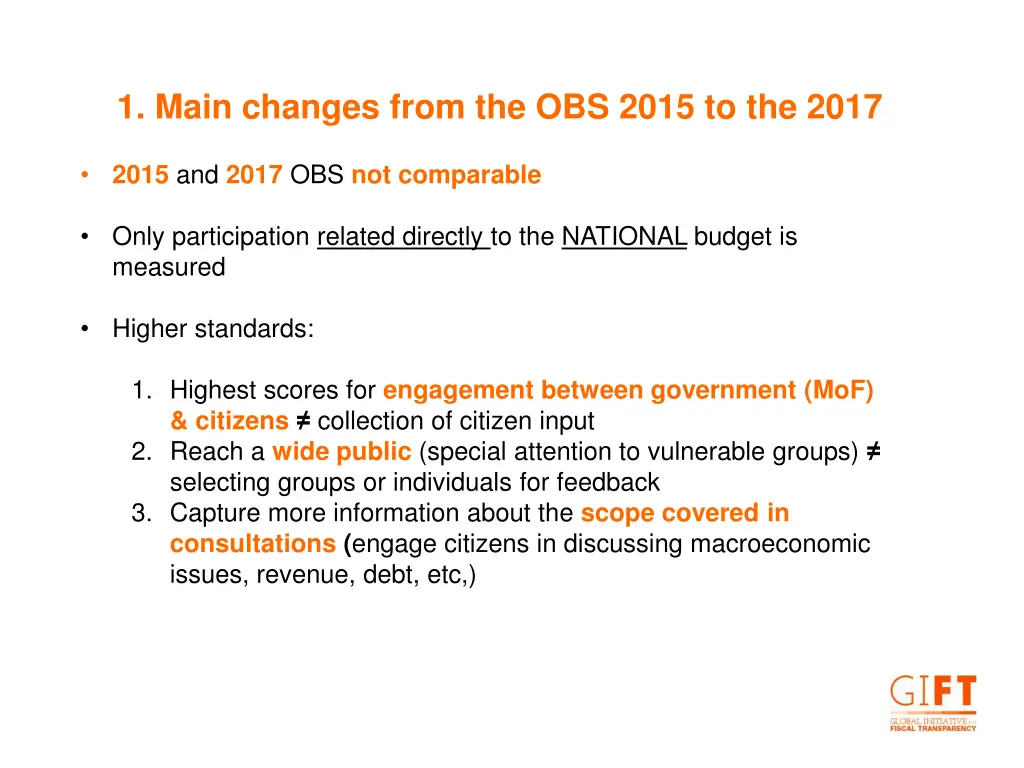 1 main changes from the obs 2015 to the 2017