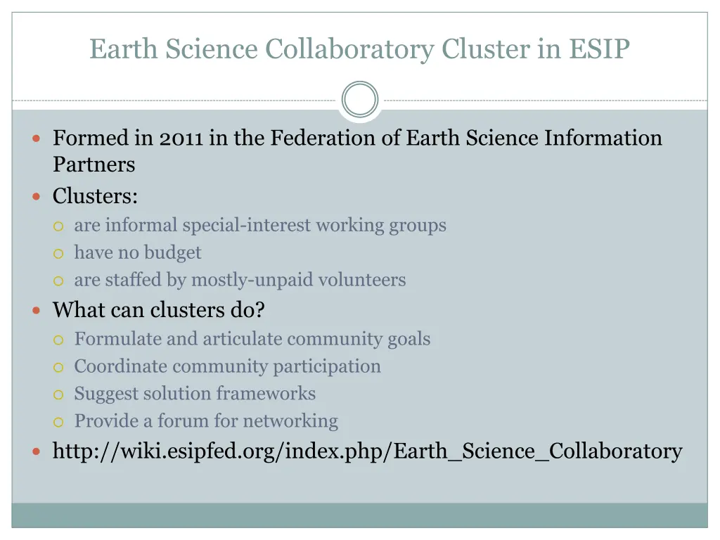 earth science collaboratory cluster in esip