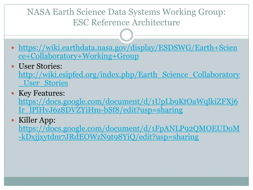 nasa earth science data systems working group