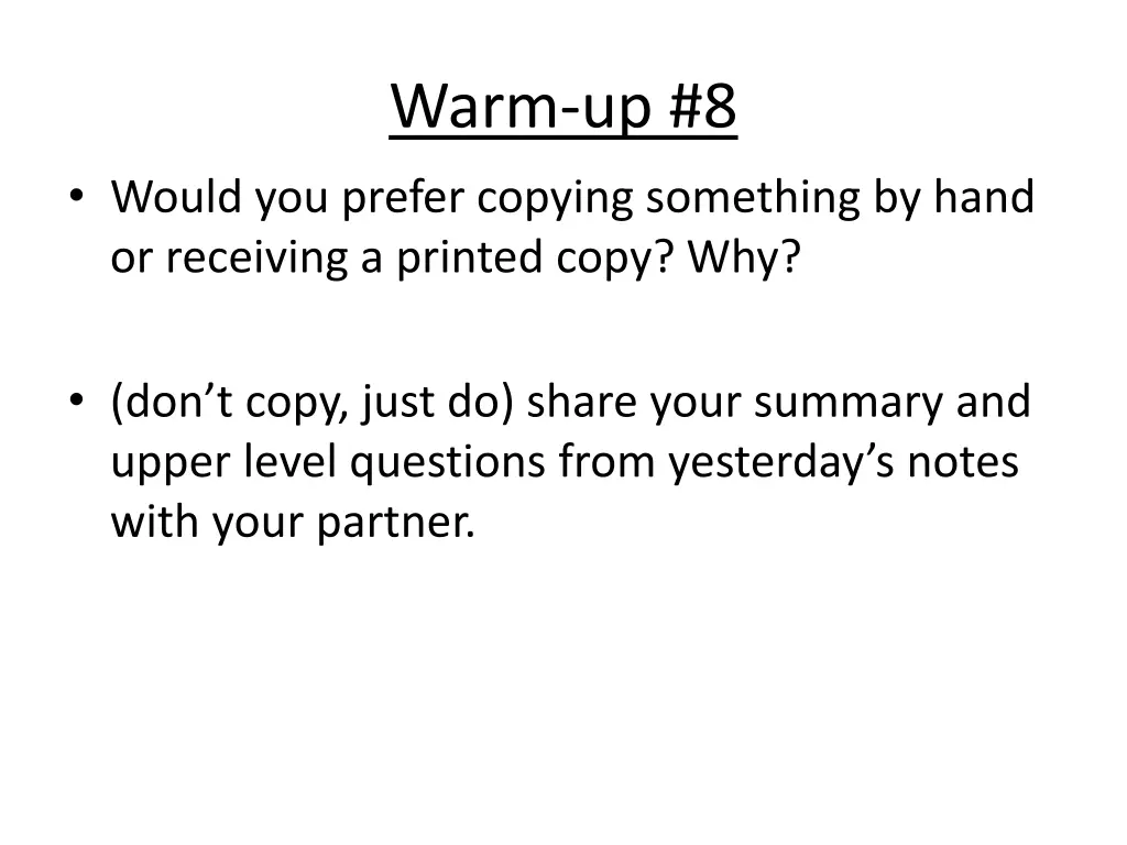 warm up 8